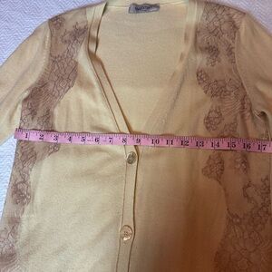 Authentic Valentino Made In Italy Lace Trim,Yellow  Cardigan Sweater, Elegant S